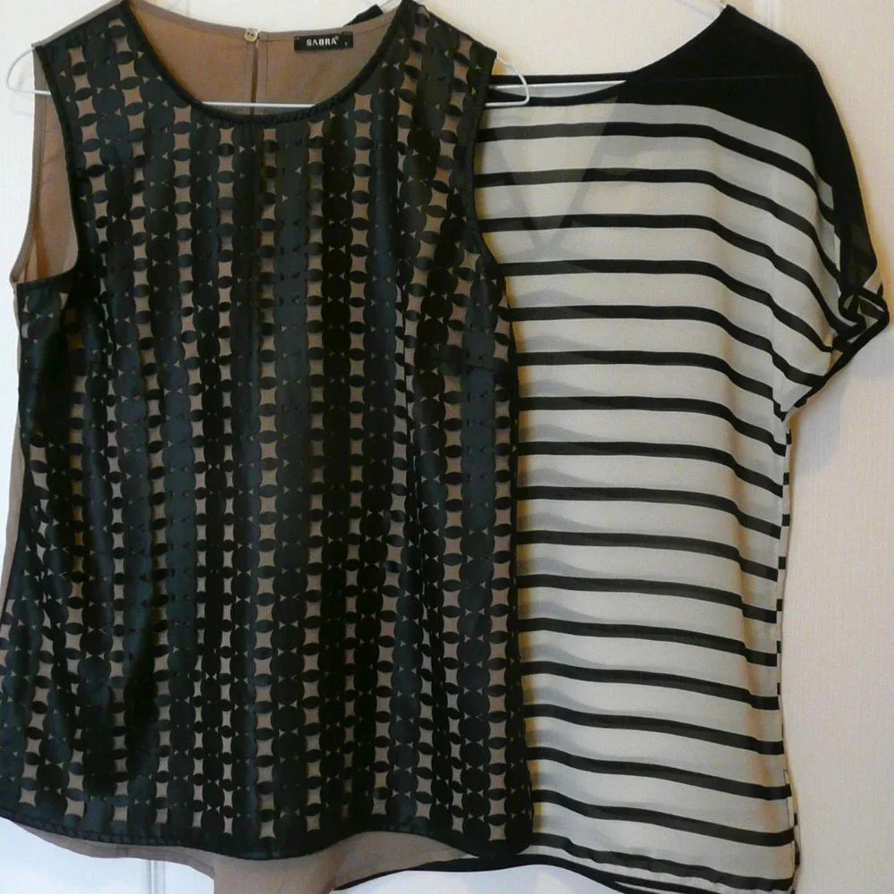 2 Women's Blouses Tops Semi Sheer Size S Sleeveless Casual Work